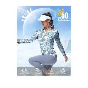 Women's UPF 50+ Sun Protection Golf Polo Long Sleeve Workout Tops NWT Sz L